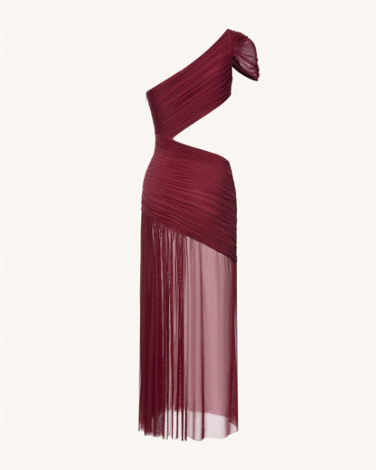 Mia Pleated Mesh Dress - Burgundy | JW PEI