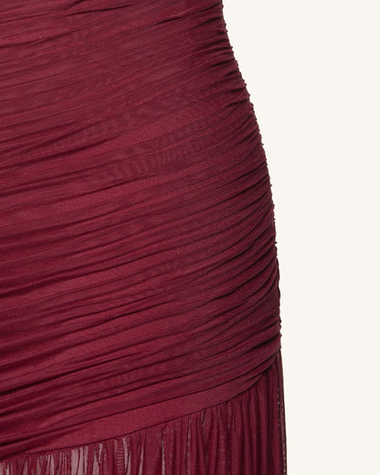 Mia Pleated Mesh Dress - Burgundy | JW PEI
