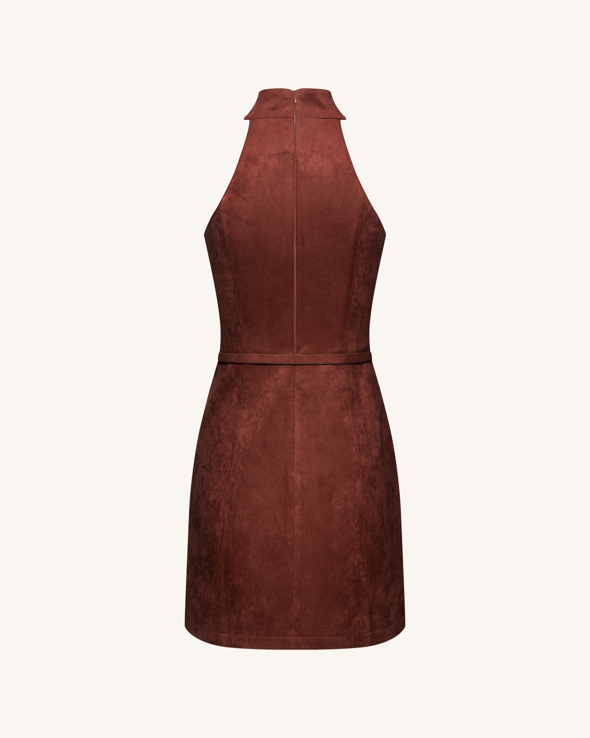 Faux Suede Halter Neck Zip-Front Mini Dress - Burgundy | JW PEI