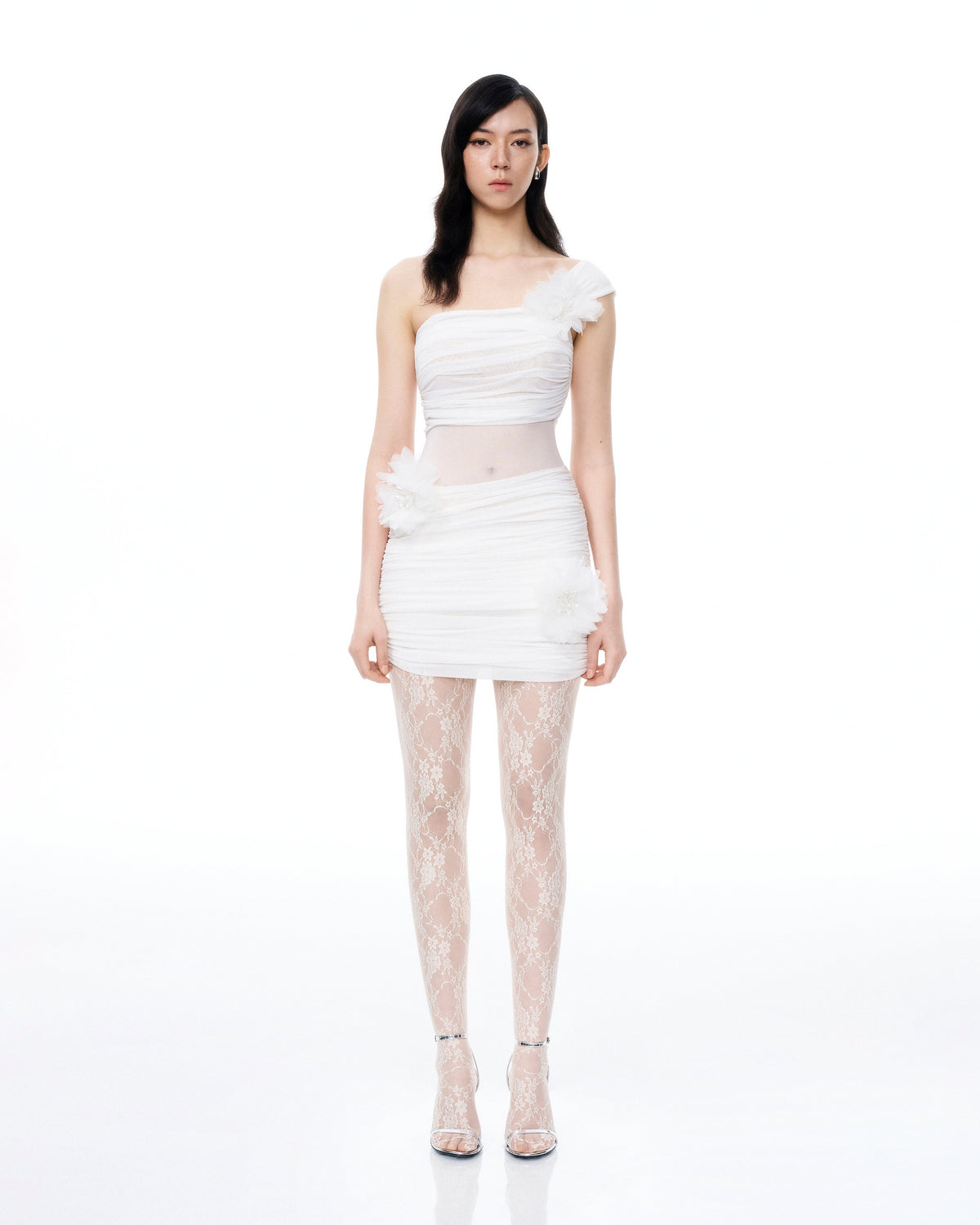 Isidore 3D Floral Wrinkles Mini Dress - White | JW PEI