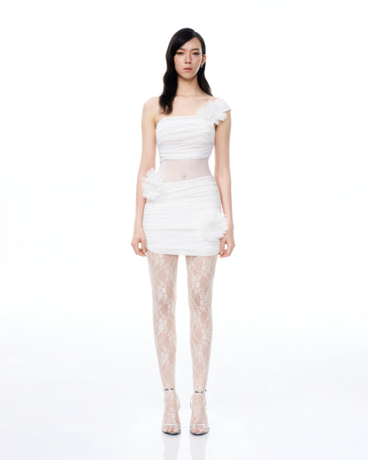 Isidore 3D Floral Wrinkles Mini Dress - White | JW PEI
