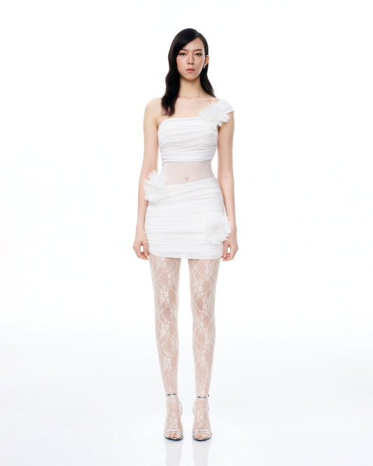 Isidore 3D Floral Wrinkles Mini Dress - White | JW PEI