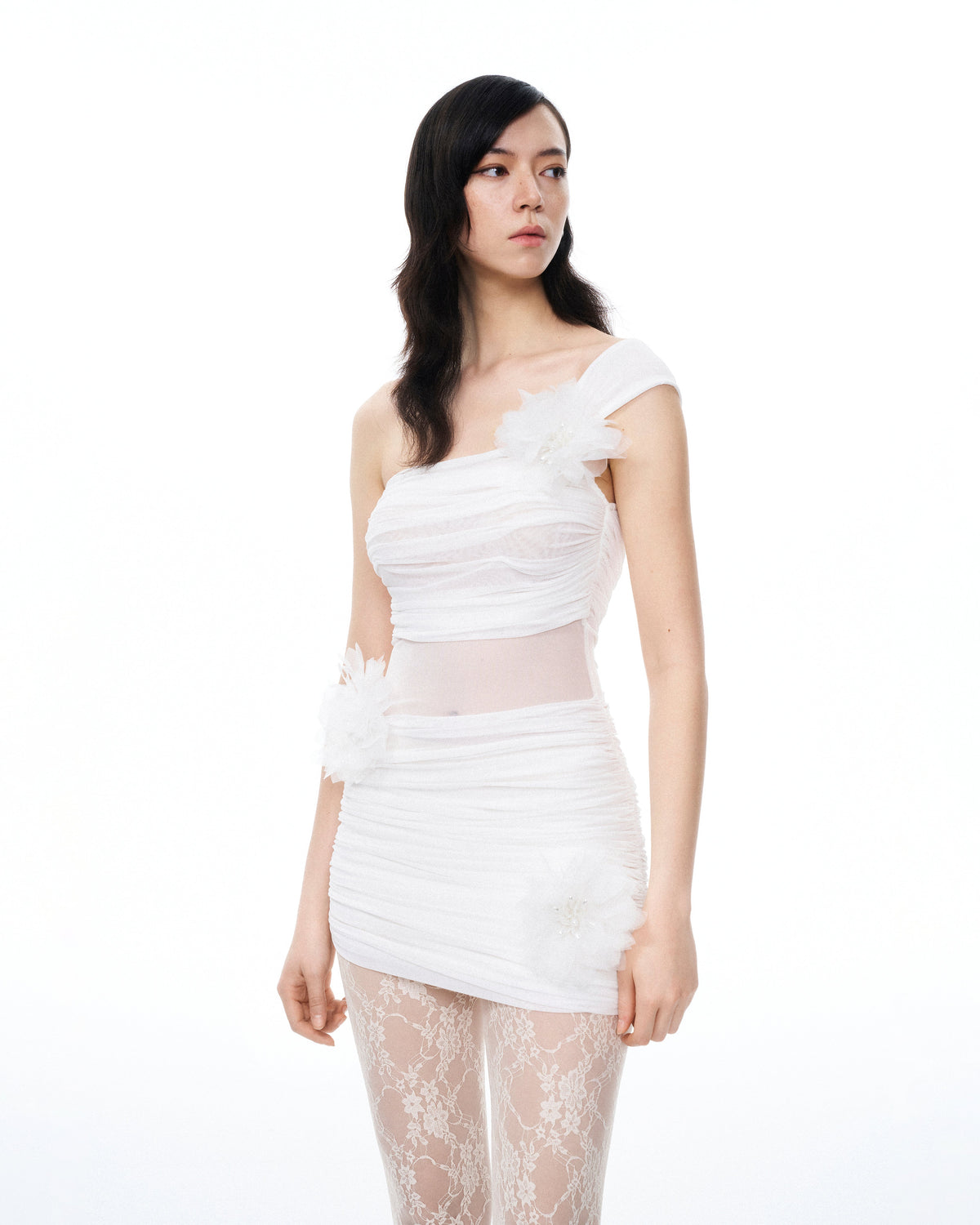 Isidore 3D Floral Wrinkles Mini Dress - White | JW PEI