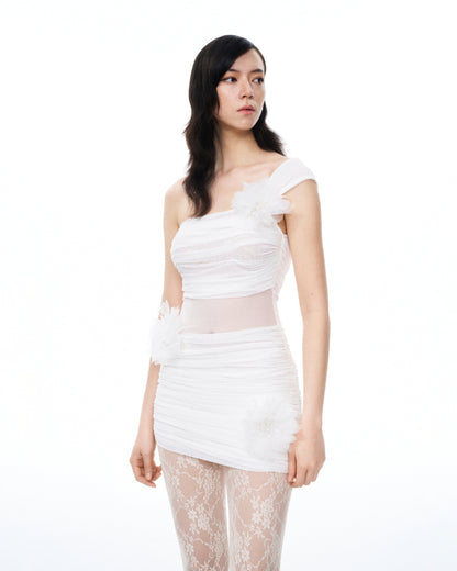 Isidore 3D Floral Wrinkles Mini Dress - White | JW PEI