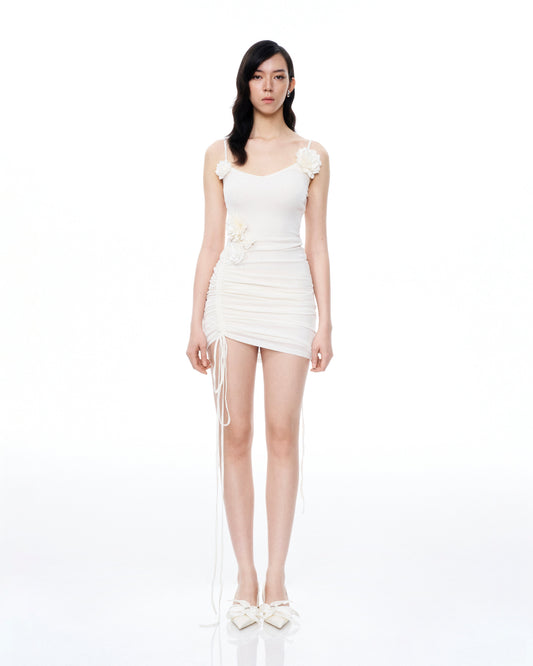 Luciana 3D Floral Pleats Mini Dress - White | JW PEI