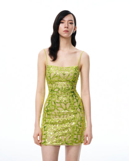 Aurelia Sequin Mini dress - Lime Green | JW PEI