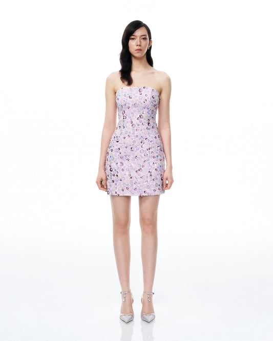 Esme Floral Sequin Embroidered Mini Dress - Purple | JW PEI