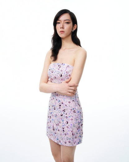 Esme Floral Sequin Embroidered Mini Dress - Purple | JW PEI