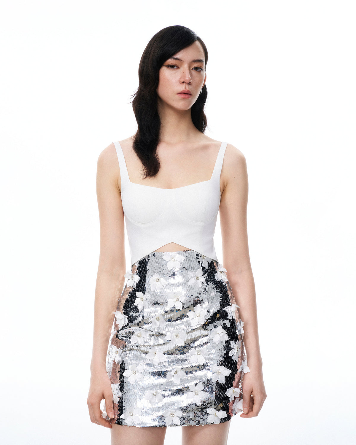 Arabella 3D Floral Sequin Embroidered Mini Dress - White | JW PEI