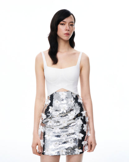 Arabella 3D Floral Sequin Embroidered Mini Dress - White | JW PEI