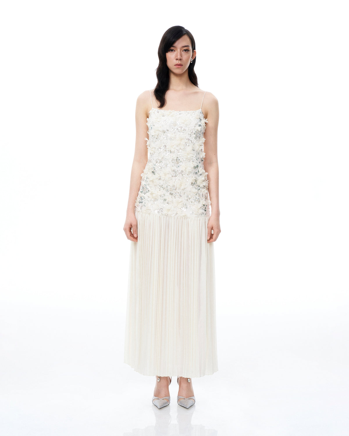 Galadriel 3D Floral Sequin Maxi Dress - White | JW PEI