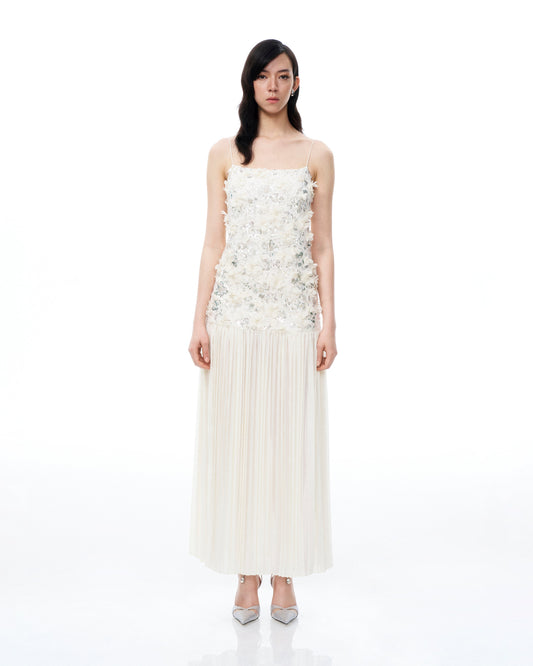Galadriel 3D Floral Sequin Maxi Dress - White | JW PEI
