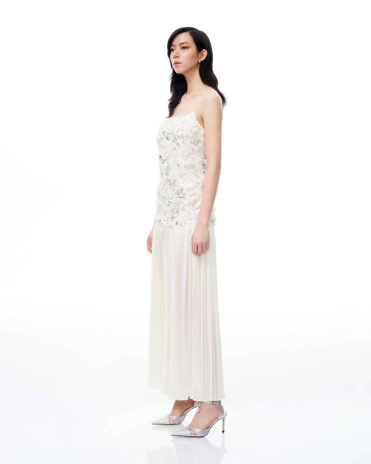 Galadriel 3D Floral Sequin Maxi Dress - White | JW PEI