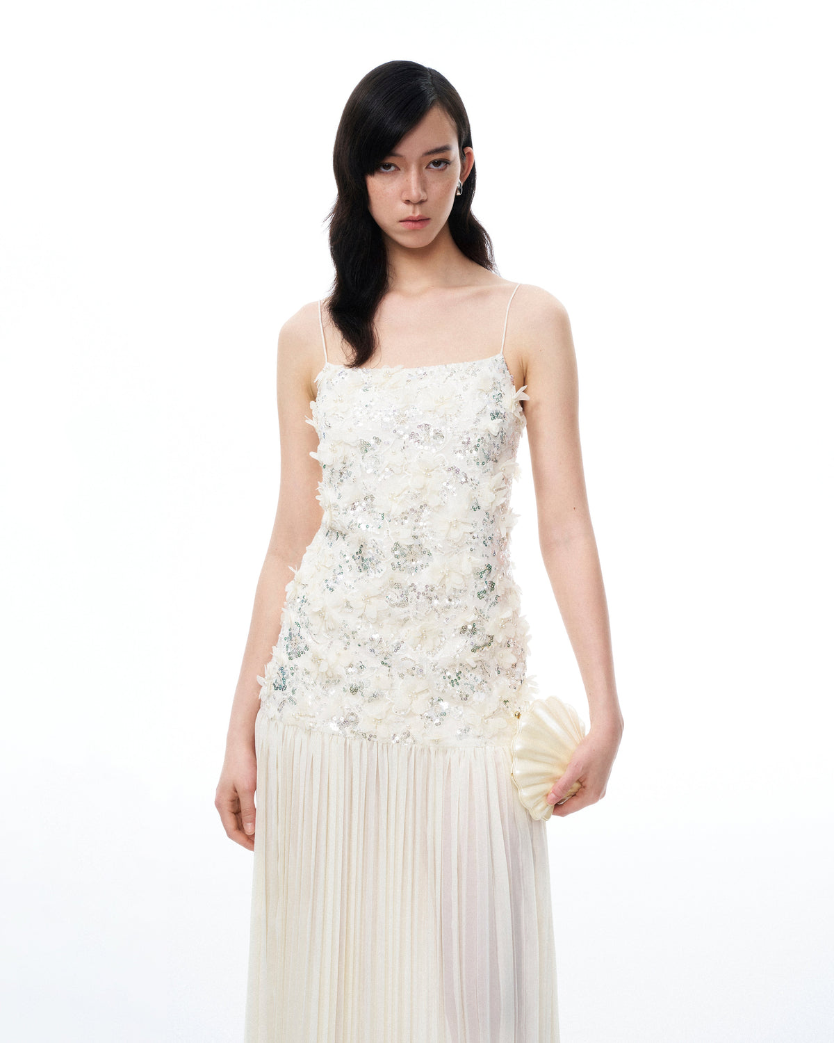 Galadriel 3D Floral Sequin Maxi Dress - White | JW PEI
