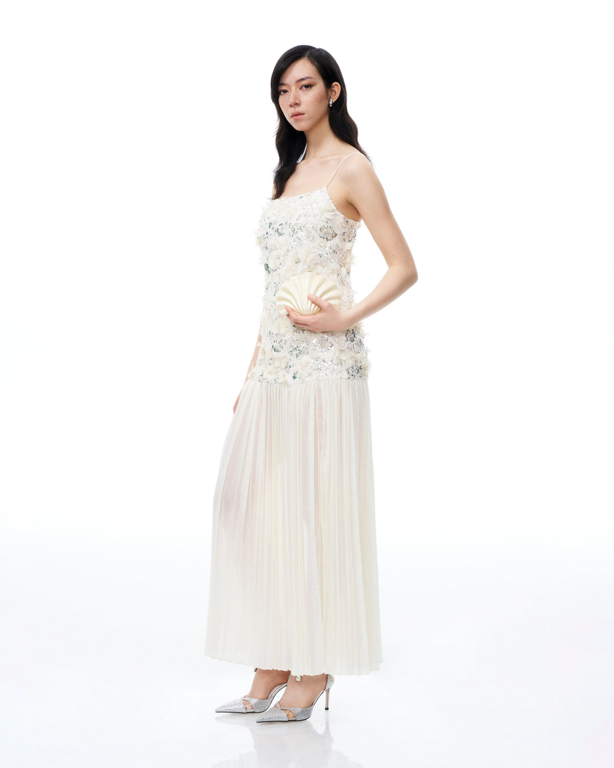 Galadriel 3D Floral Sequin Maxi Dress - White | JW PEI