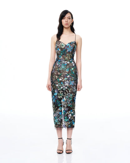 Isadora Floral Sequin Dress - Black Multi | JW PEI