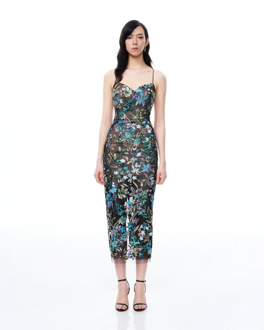 Isadora Floral Sequin Dress - Black Multi | JW PEI
