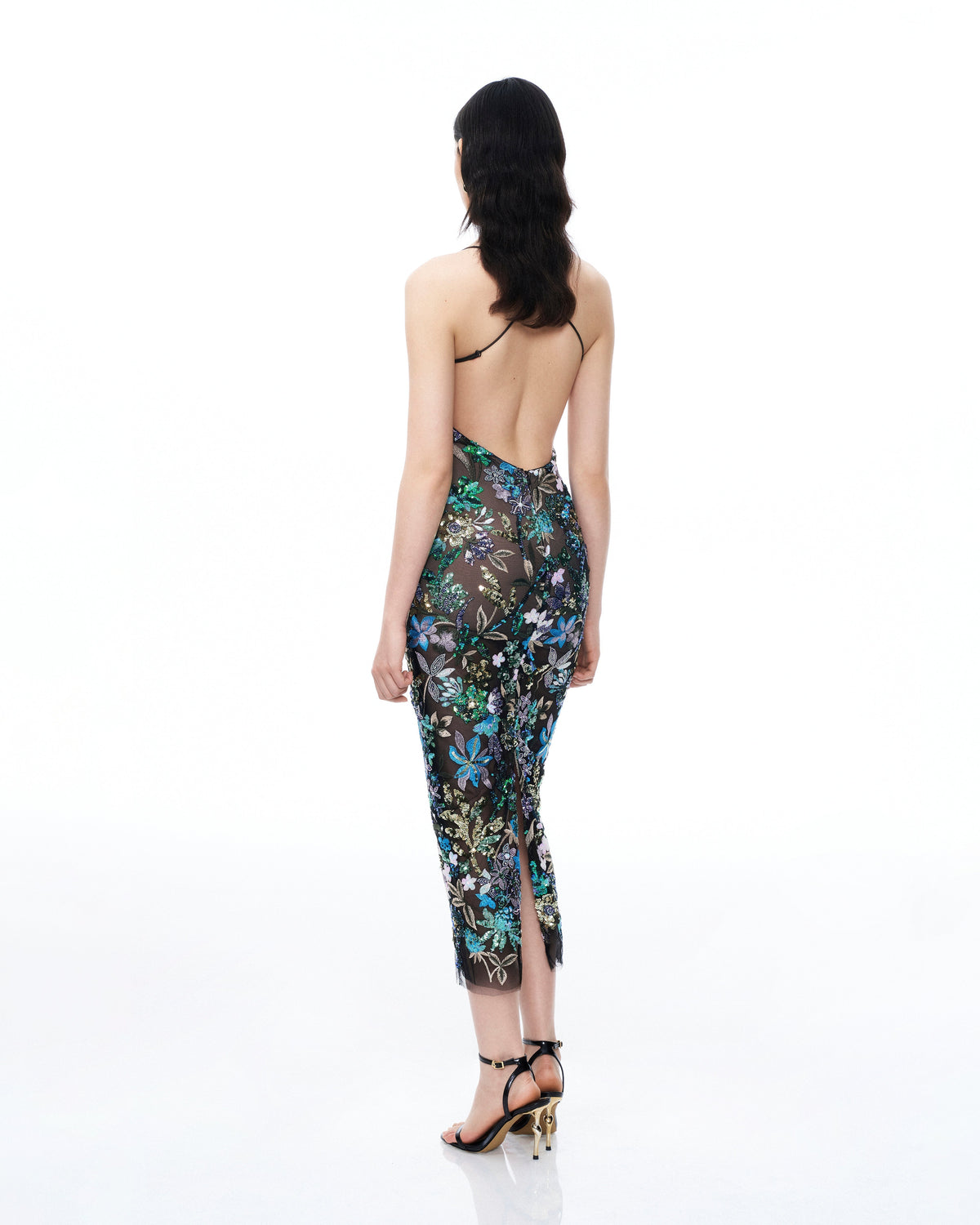 Isadora Floral Sequin Dress - Black Multi | JW PEI