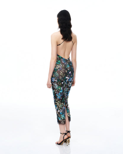 Isadora Floral Sequin Dress - Black Multi | JW PEI