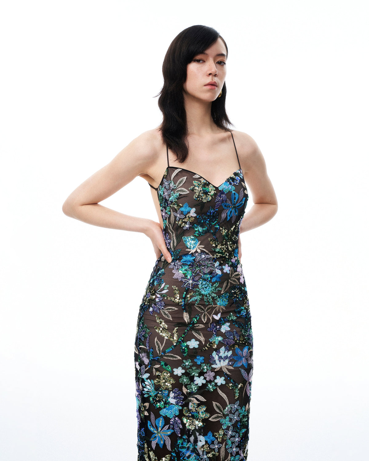 Isadora Floral Sequin Dress - Black Multi | JW PEI