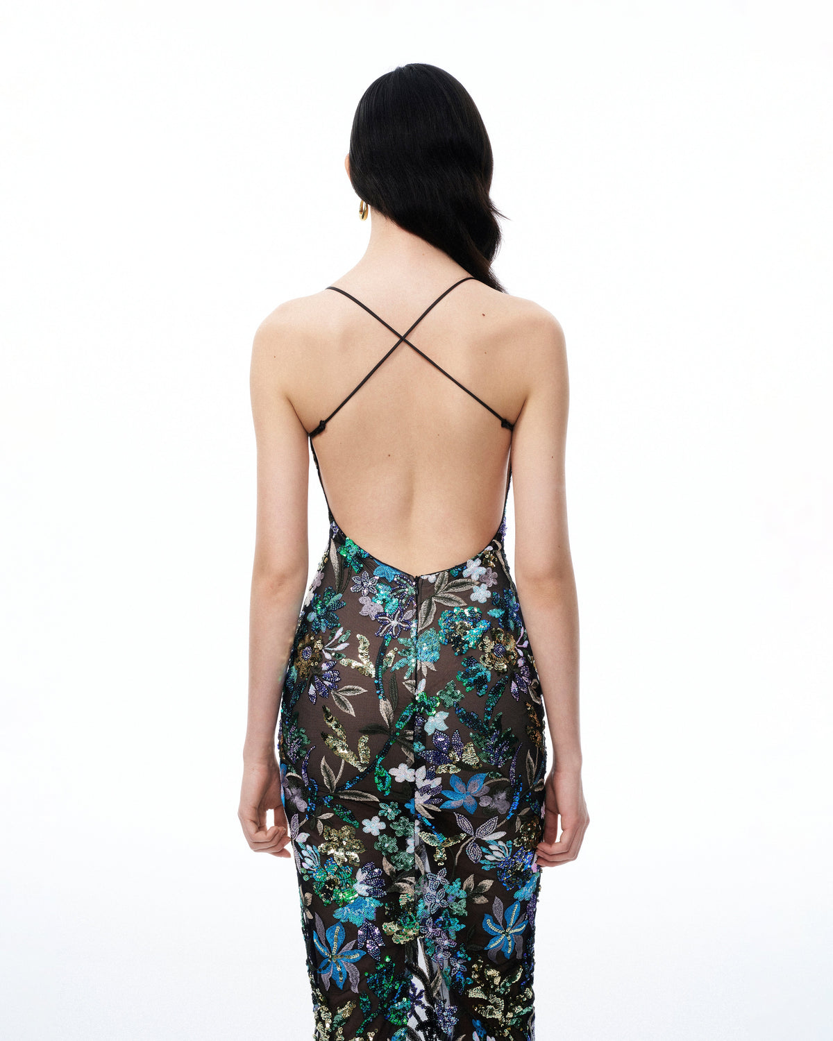 Isadora Floral Sequin Dress - Black Multi | JW PEI