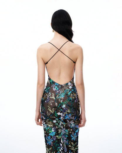 Isadora Floral Sequin Dress - Black Multi | JW PEI