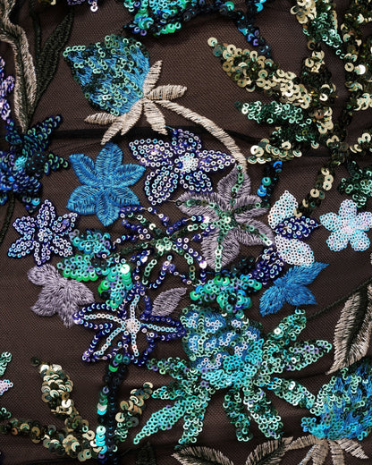 Isadora Floral Sequin Dress - Black Multi | JW PEI