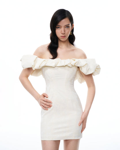 Althea Clouds Shoulders Floral Embroidered Mini Dress - White | JW PEI