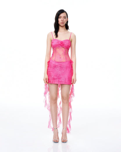 Selene 3D Floral Lace Mini Dress - Pink | JW PEI
