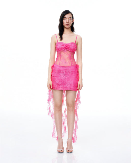 Selene 3D Floral Lace Mini Dress - Pink | JW PEI