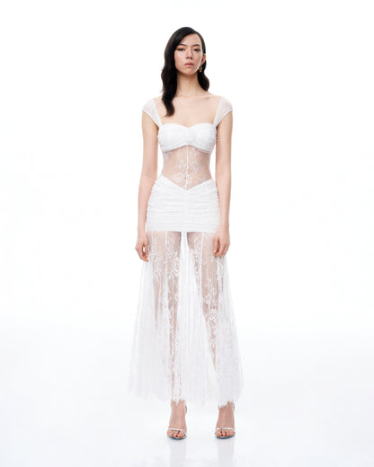 Fiorentina 3D Floral Lace Dress - White | JW PEI