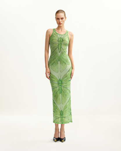 Dragonfly Axis Tank Mesh Dress - Green | JW PEI