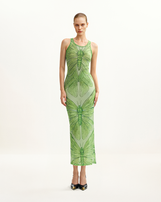 Dragonfly Axis Tank Mesh Dress - Green | JW PEI