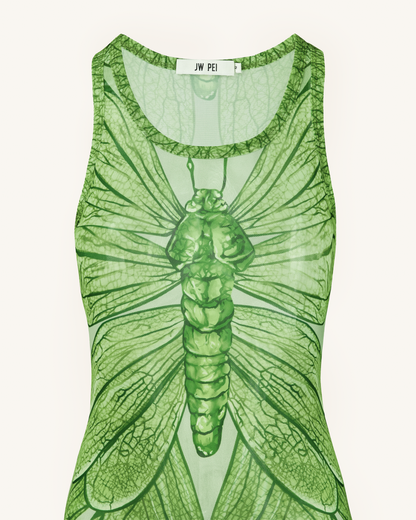 Dragonfly Axis Tank Mesh Dress - Green | JW PEI
