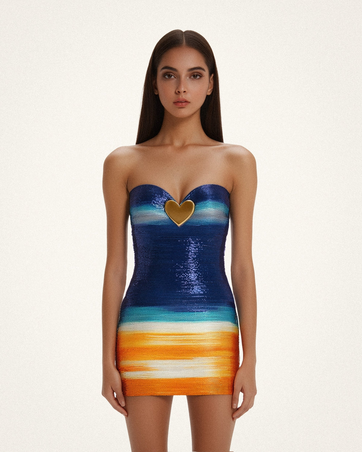 Olivia Metallic Heart Sequin Dress - Blue/Orange | JW PEI