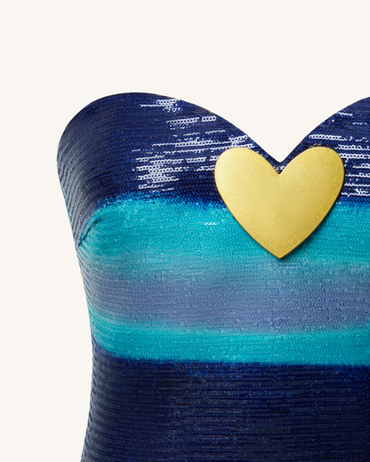 Olivia Metallic Heart Sequin Dress - Blue/Orange | JW PEI