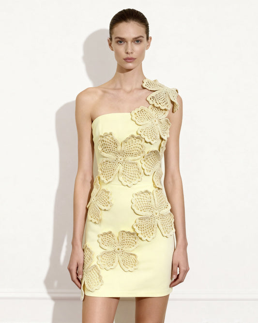 Crochet Floral Appliqué Mini Dress - Yellow | JW PEI