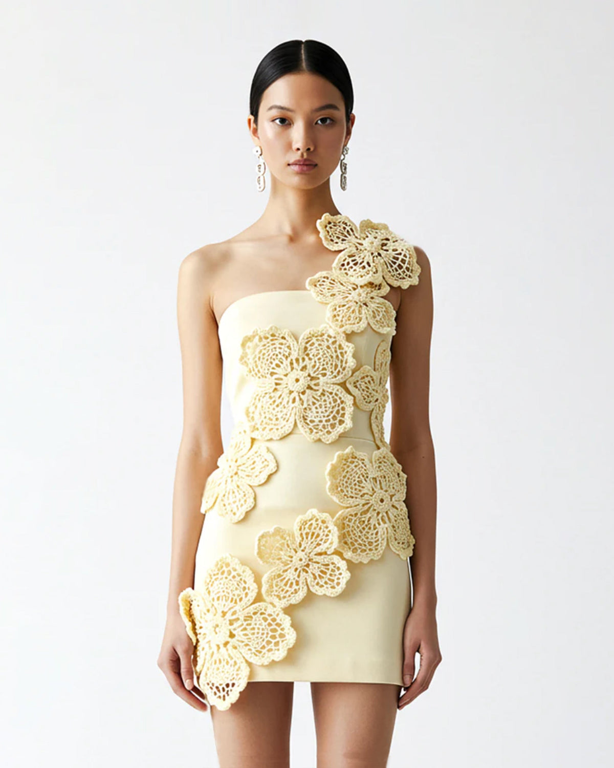 Crochet Floral Appliqué Mini Dress - Yellow | JW PEI