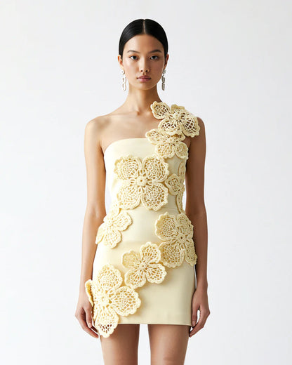 Crochet Floral Appliqué Mini Dress - Yellow | JW PEI