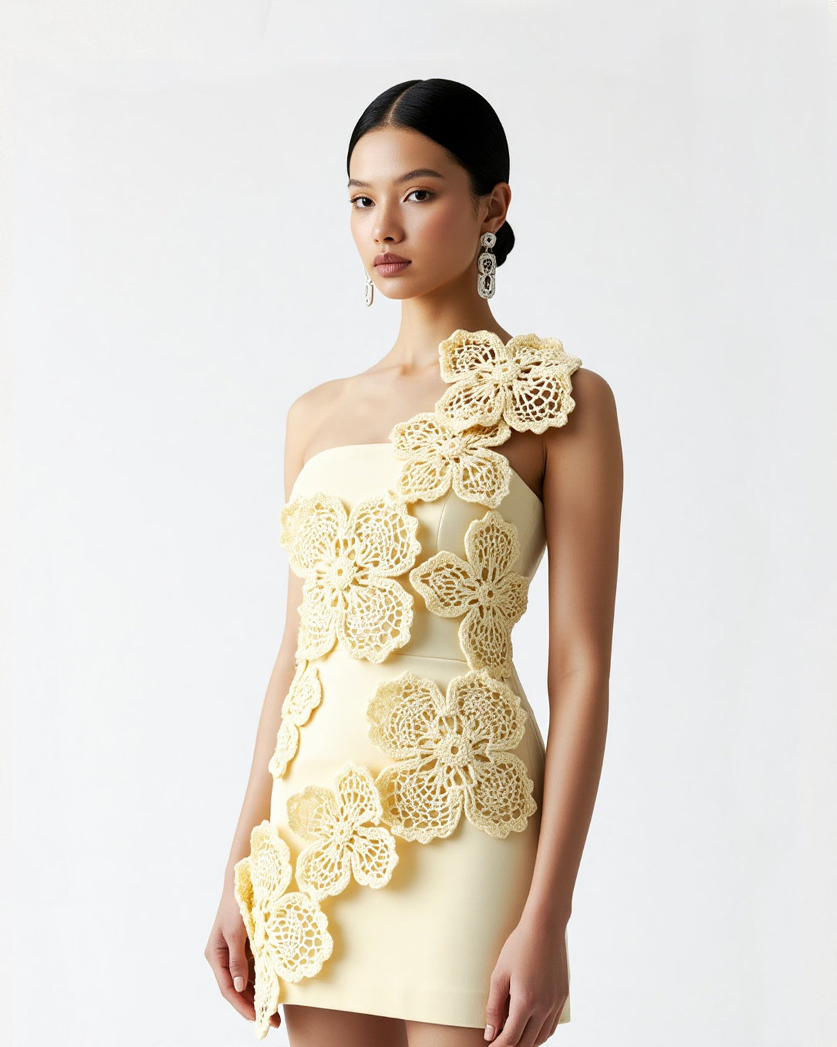 Crochet Floral Appliqué Mini Dress - Yellow | JW PEI