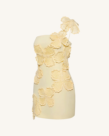 Crochet Floral Appliqué Mini Dress - Yellow | JW PEI