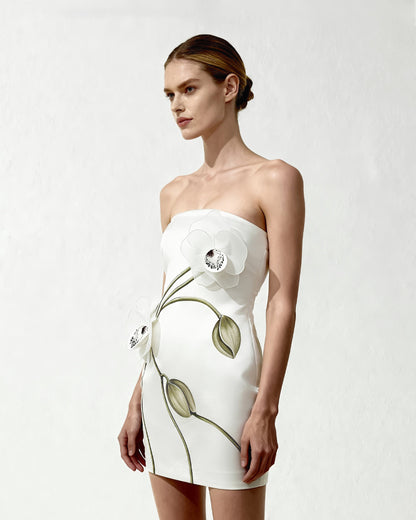 Orchid Appliqué Strapless Dress - White | JW PEI