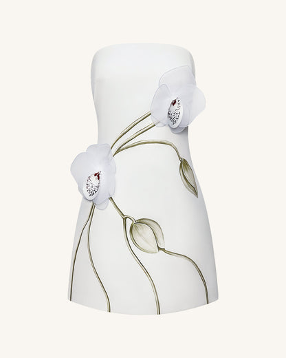 Orchid Appliqué Strapless Dress - White | JW PEI