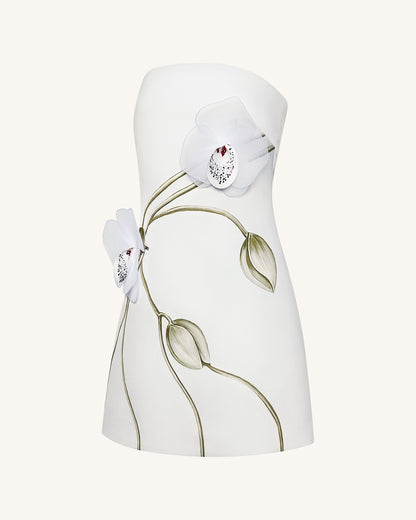 Orchid Appliqué Strapless Dress - White | JW PEI