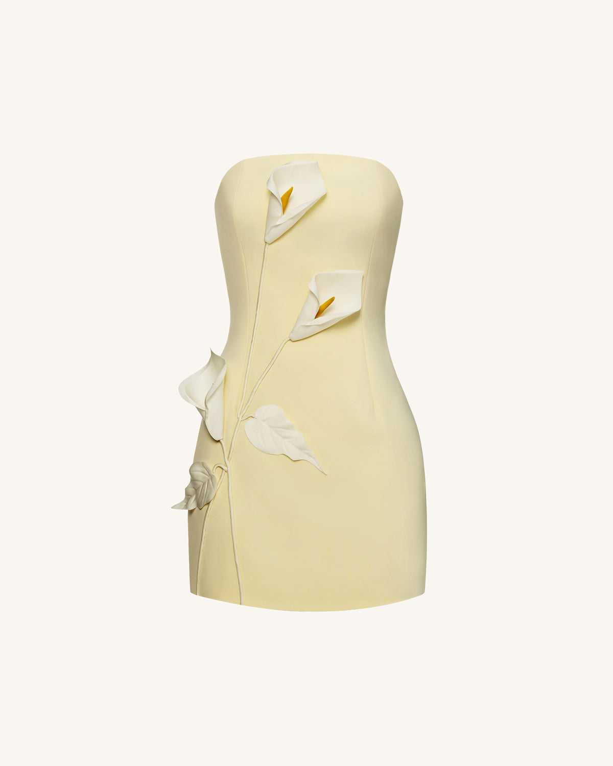 Strapless Floral Appliqué Dress - Yellow | JW PEI