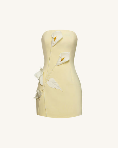 Strapless Floral Appliqué Dress - Yellow | JW PEI