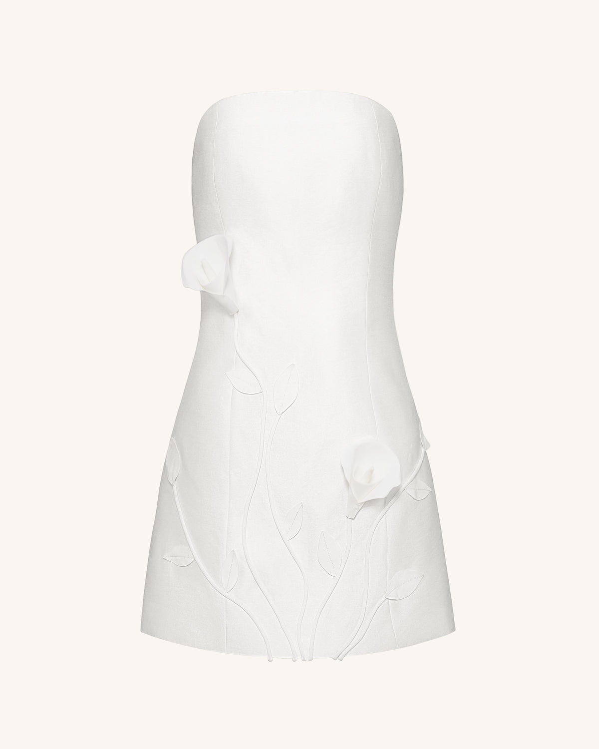 3D Vine Floral Strapless Mini Dress - White | JW PEI