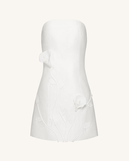 3D Vine Floral Strapless Mini Dress - White | JW PEI