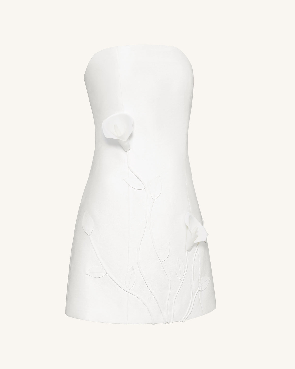 3D Vine Floral Strapless Mini Dress - White | JW PEI