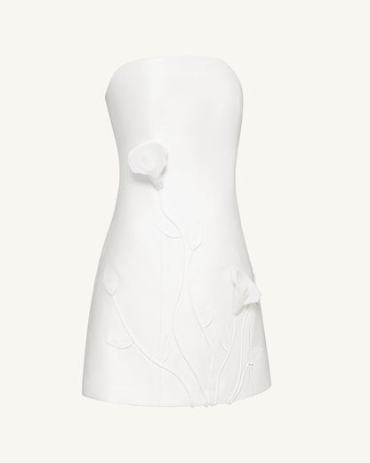 3D Vine Floral Strapless Mini Dress - White | JW PEI